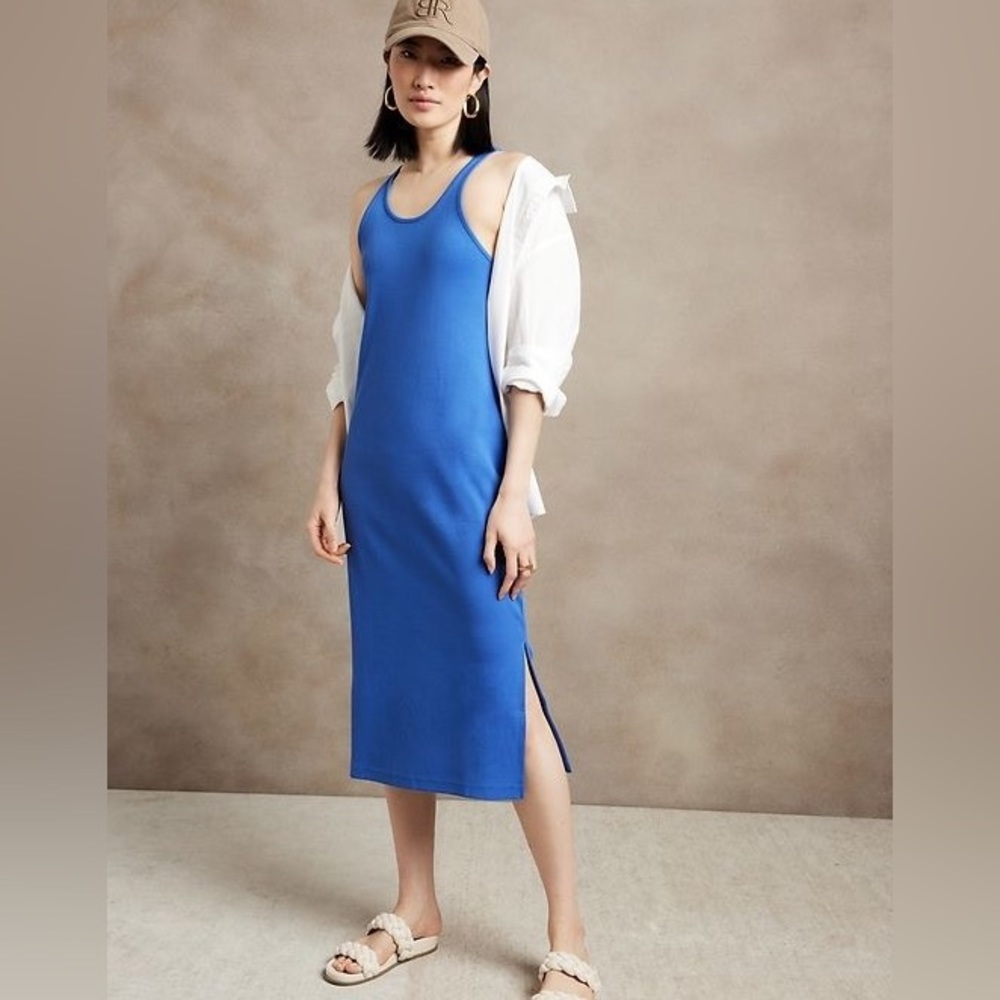 Banana Republic dress XS blue ribbed midi tank dress NWT